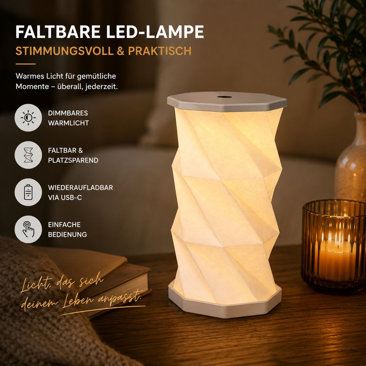 Faltbare LED Tischlampe Aurora Dimmbar Touchsteuerung